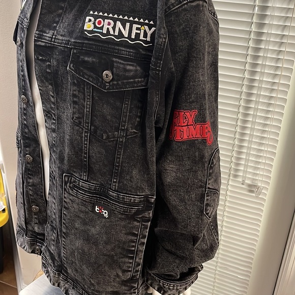 Born Fly Living Fly Black Wash Stretch Denim Button Front Jacket XXL - Picture 4 of 13